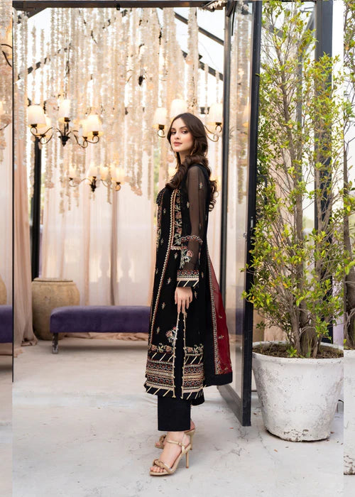 Seefa Black Straight-Cut Chiffon JLV226