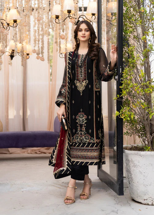 Seefa Black Straight-Cut Chiffon JLV226