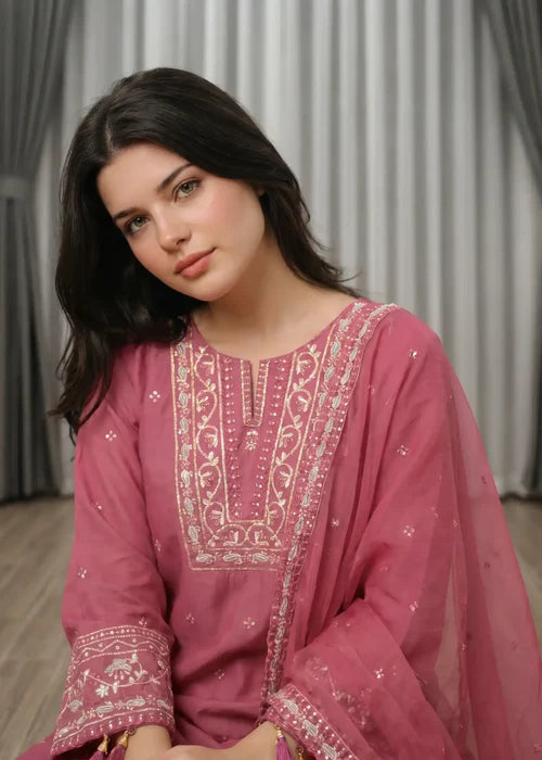 EMB007 Embroidered Cotton Suit - 3 Piece