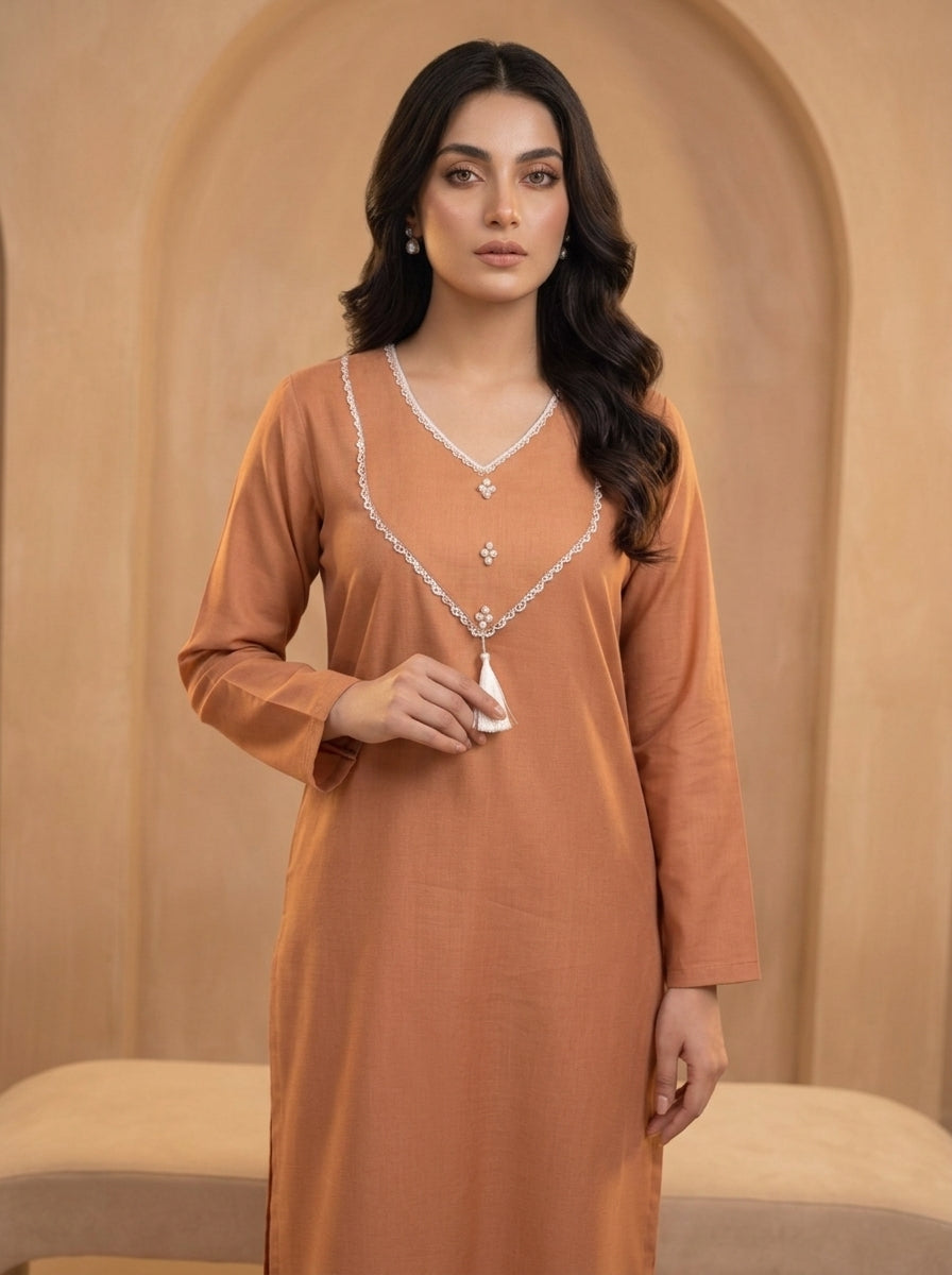 GUL043 Eshal - Rust Orange Soft Linen 2-Piece Set