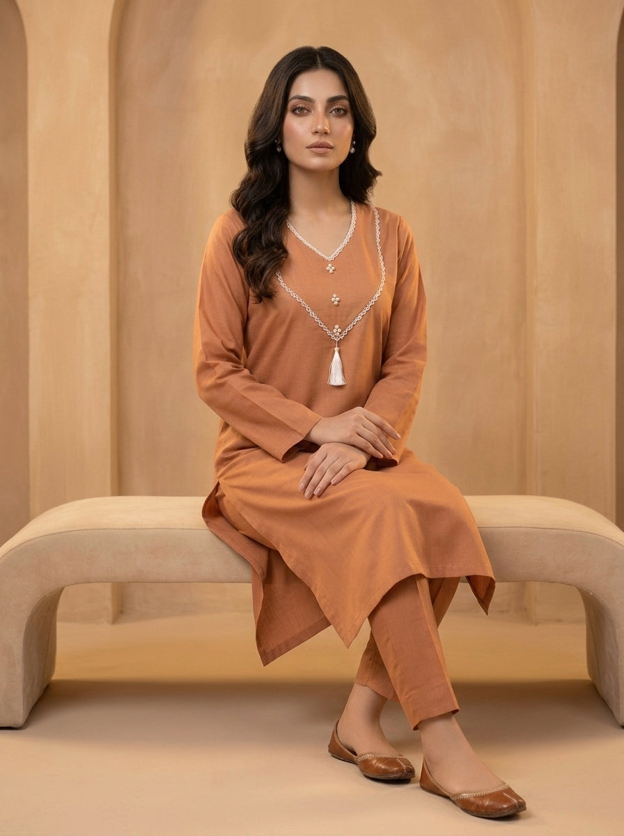 GUL043 Eshal - Rust Orange Soft Linen 2-Piece Set