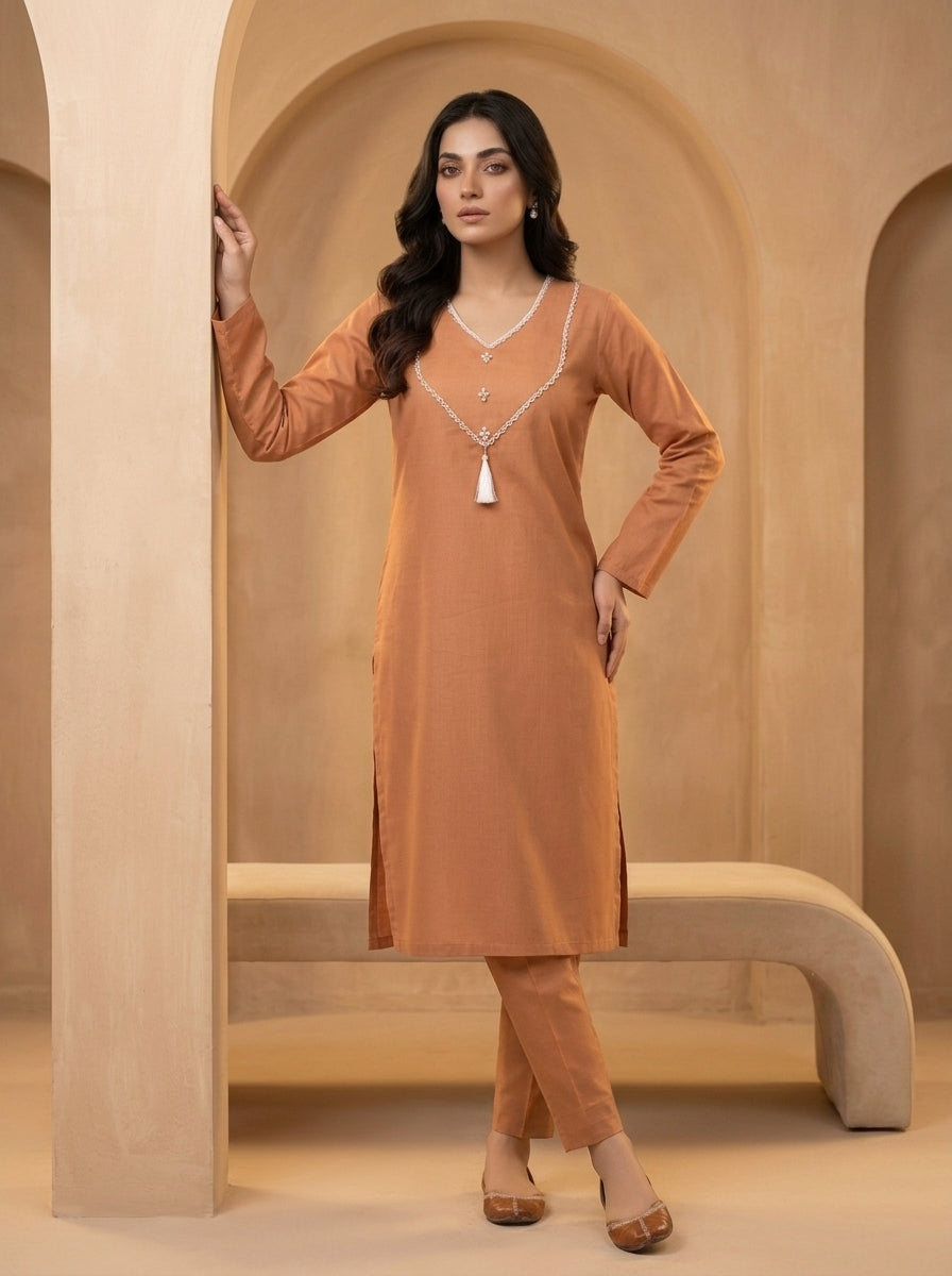 GUL043 Eshal - Rust Orange Soft Linen 2-Piece Set