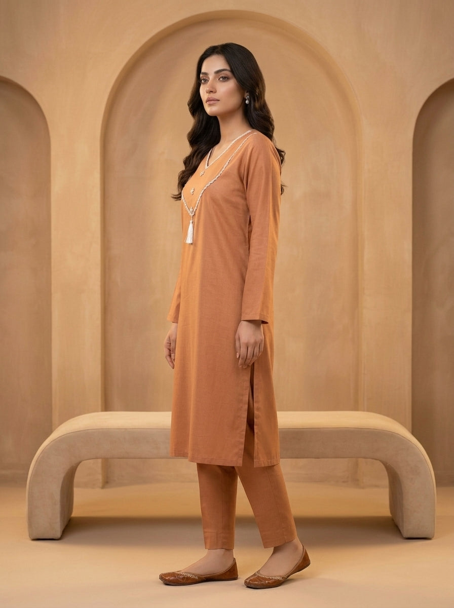 GUL043 Eshal - Rust Orange Soft Linen 2-Piece Set