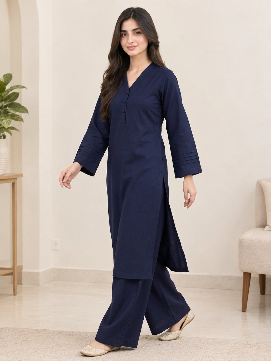 GUL042 Aria –  Navy Blue  Linen Co-ord Set