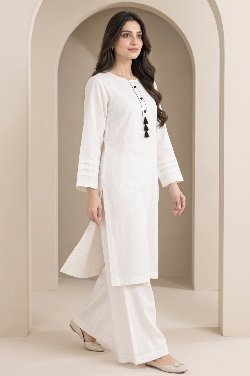 GUL045 Mirha - Classic White Linen 2-Piece Set