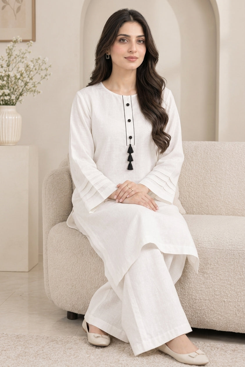 GUL045 Mirha - Classic White Linen 2-Piece Set