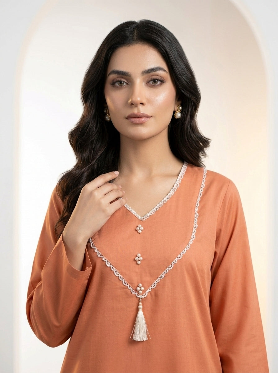 GUL043 Eshal - Rust Orange Soft Linen 2-Piece Set