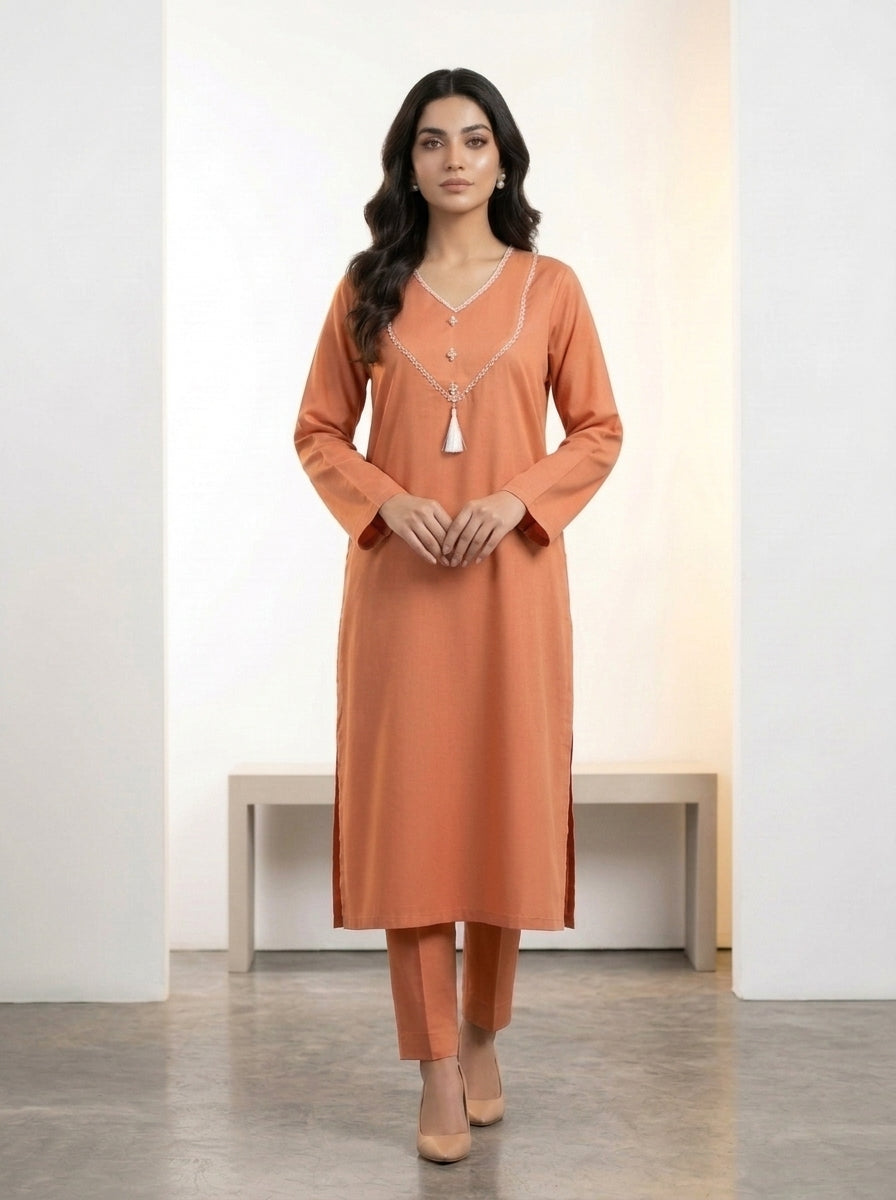 GUL043 Eshal - Rust Orange Soft Linen 2-Piece Set