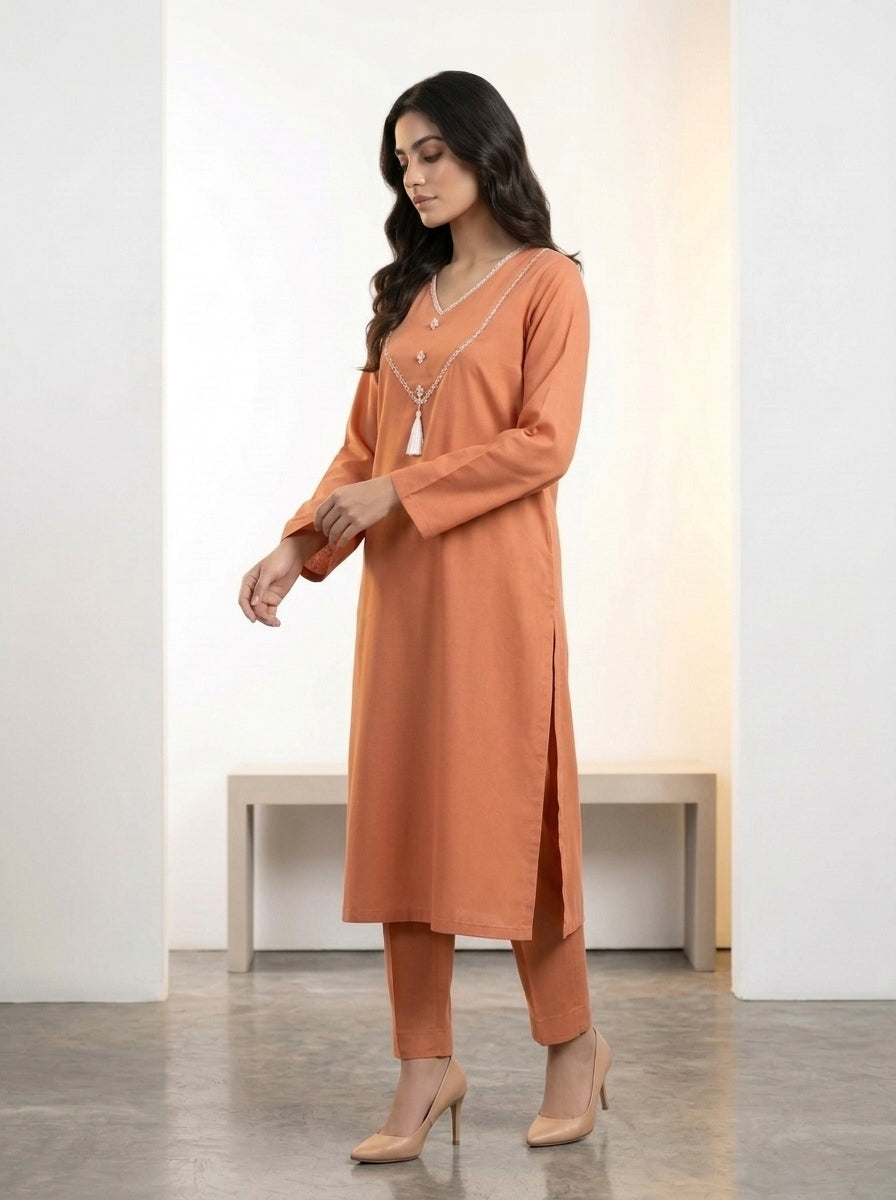 GUL043 Eshal - Rust Orange Soft Linen 2-Piece Set