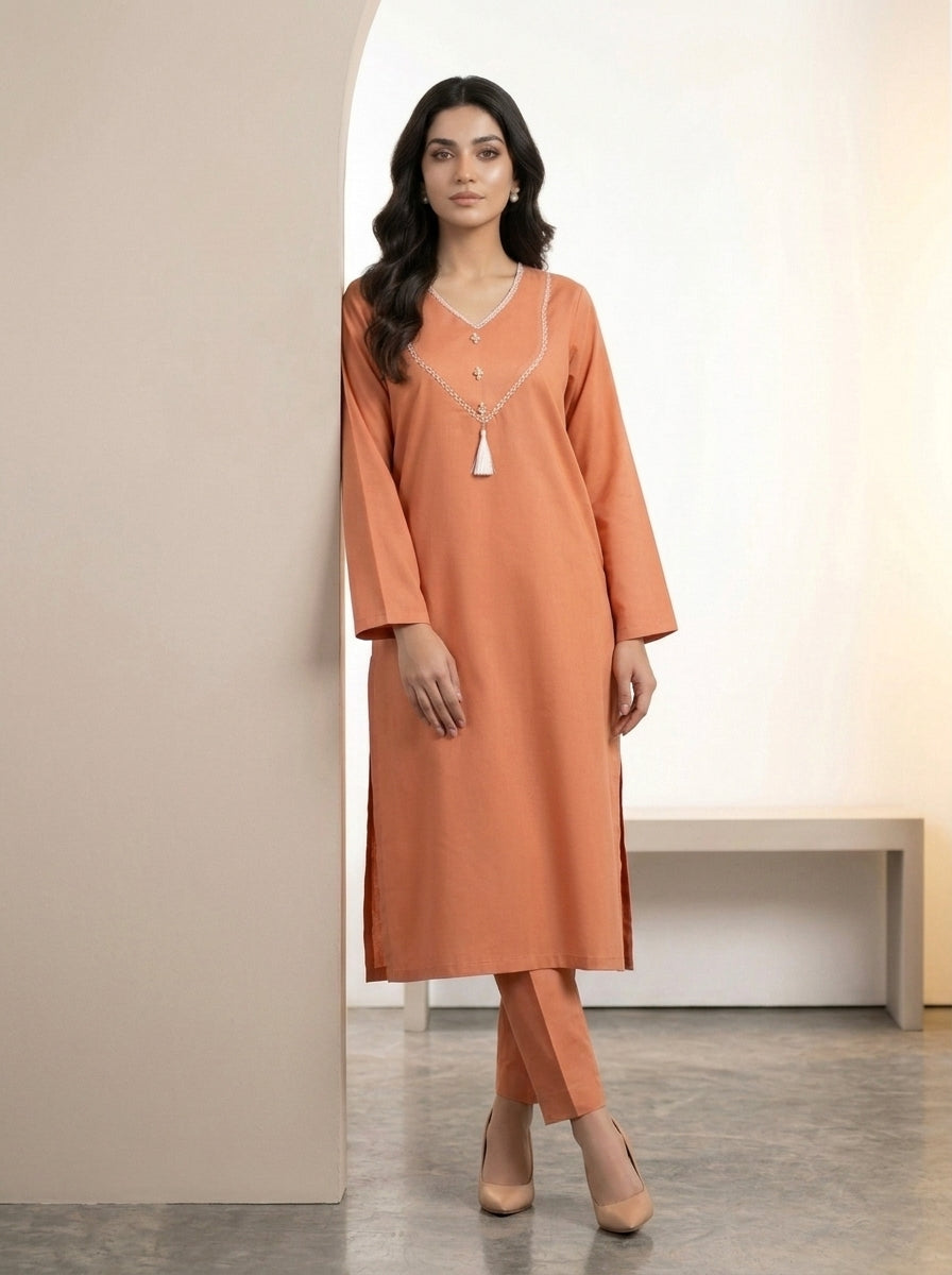 GUL043 Eshal - Rust Orange Soft Linen 2-Piece Set