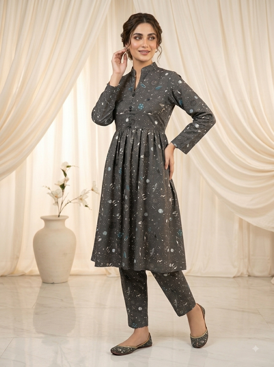 CLF077 2-Piece Stitched Frock Set