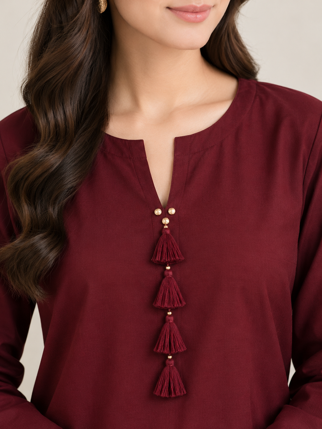 GUL046 Marwa - Maroon Soft Linen 2-Piece Set