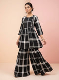 CLF083 Grid Plaid Short Frock & Sharara Set