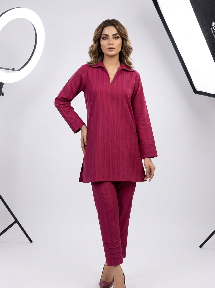 WJC028 Collar Neck Winter Jacquard Co-Ord Set