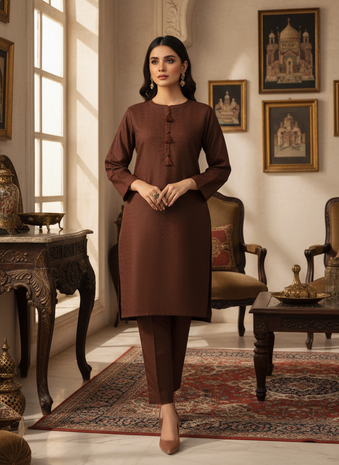 WJC011 Jacquard Khaddar 2 Piece Solid