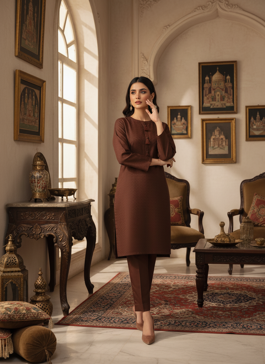 WJC011 Jacquard Khaddar 2 Piece Solid