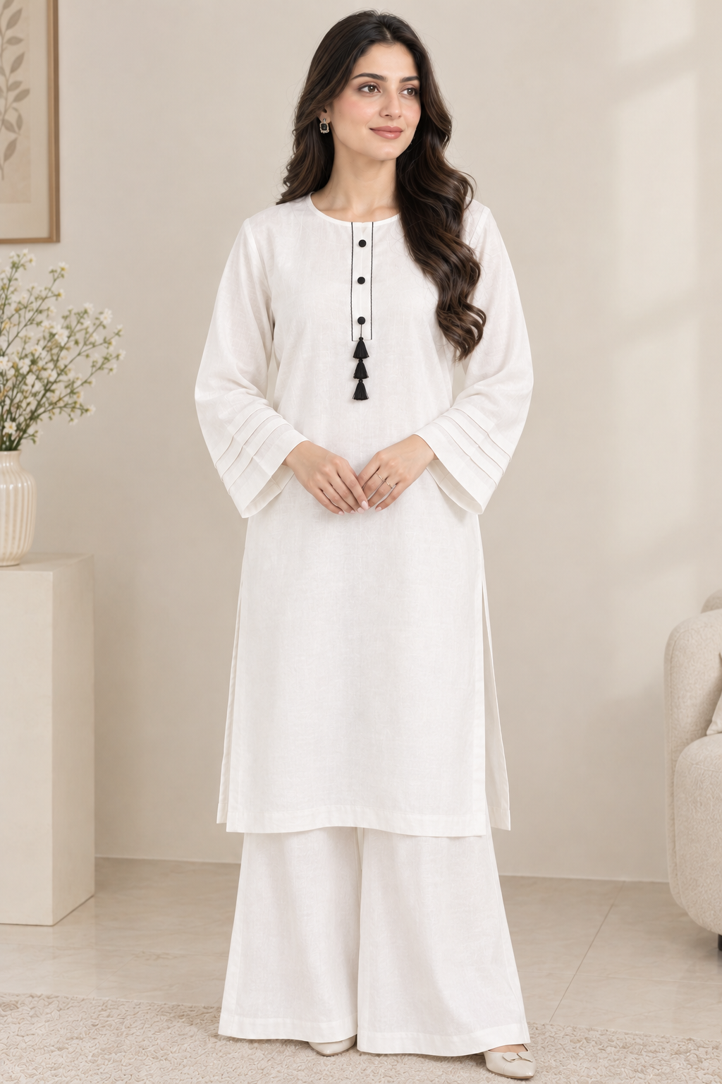GUL045 Mirha - Classic White Linen 2-Piece Set