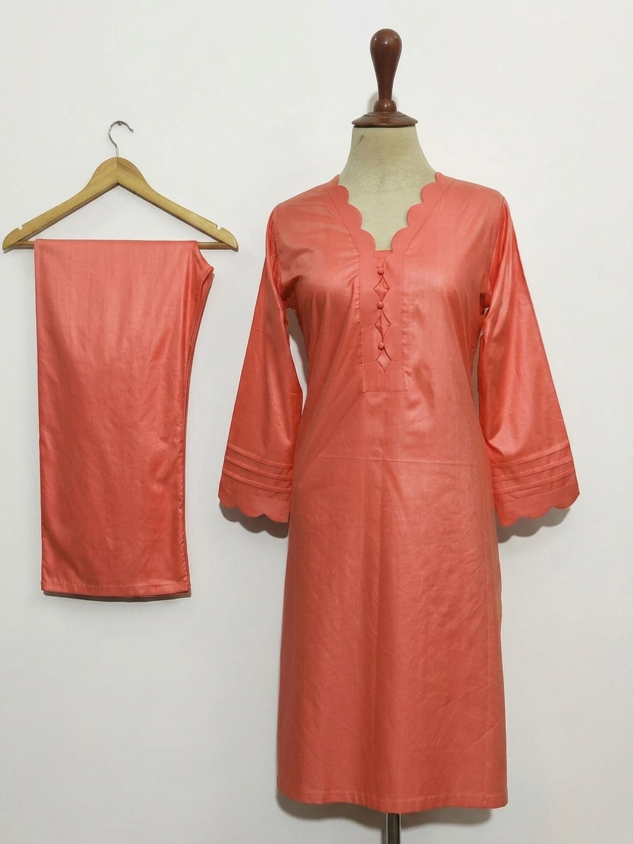 GUL037 Peach Coral Solid Linen Co-Ord Set