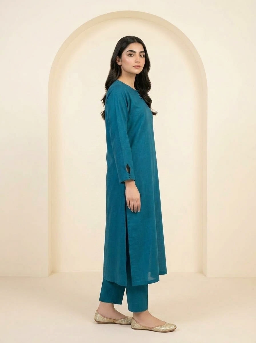 GUL038 Eshal - Teal Blue Linen 2-Piece Set