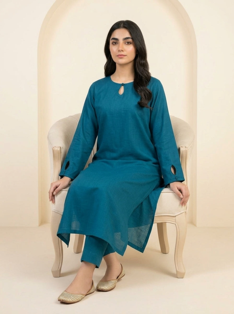GUL038 Eshal - Teal Blue Linen 2-Piece Set