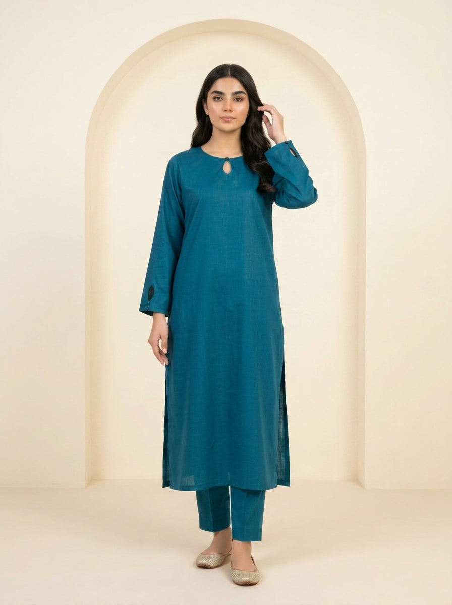 GUL038 Eshal - Teal Blue Linen 2-Piece Set
