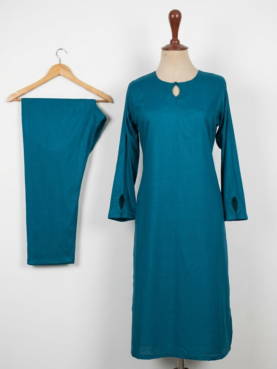GUL038 Eshal - Teal Blue Linen 2-Piece Set
