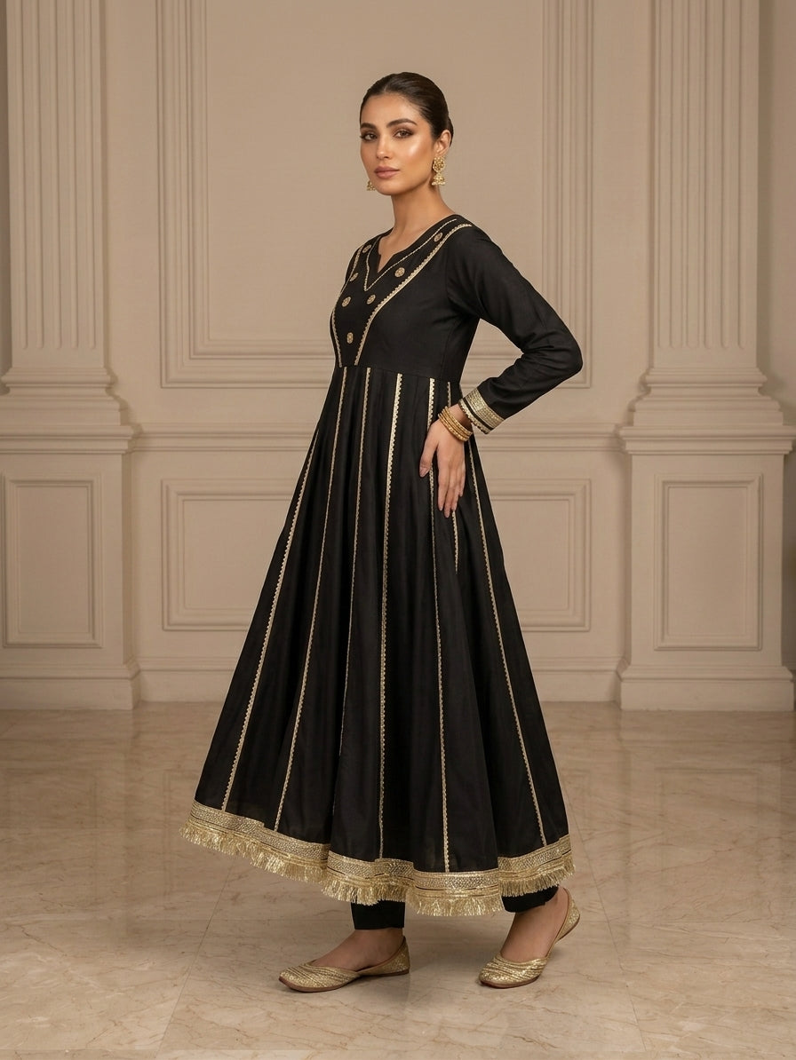 EMB003 Black Embellished Anarkali - 3 Piece