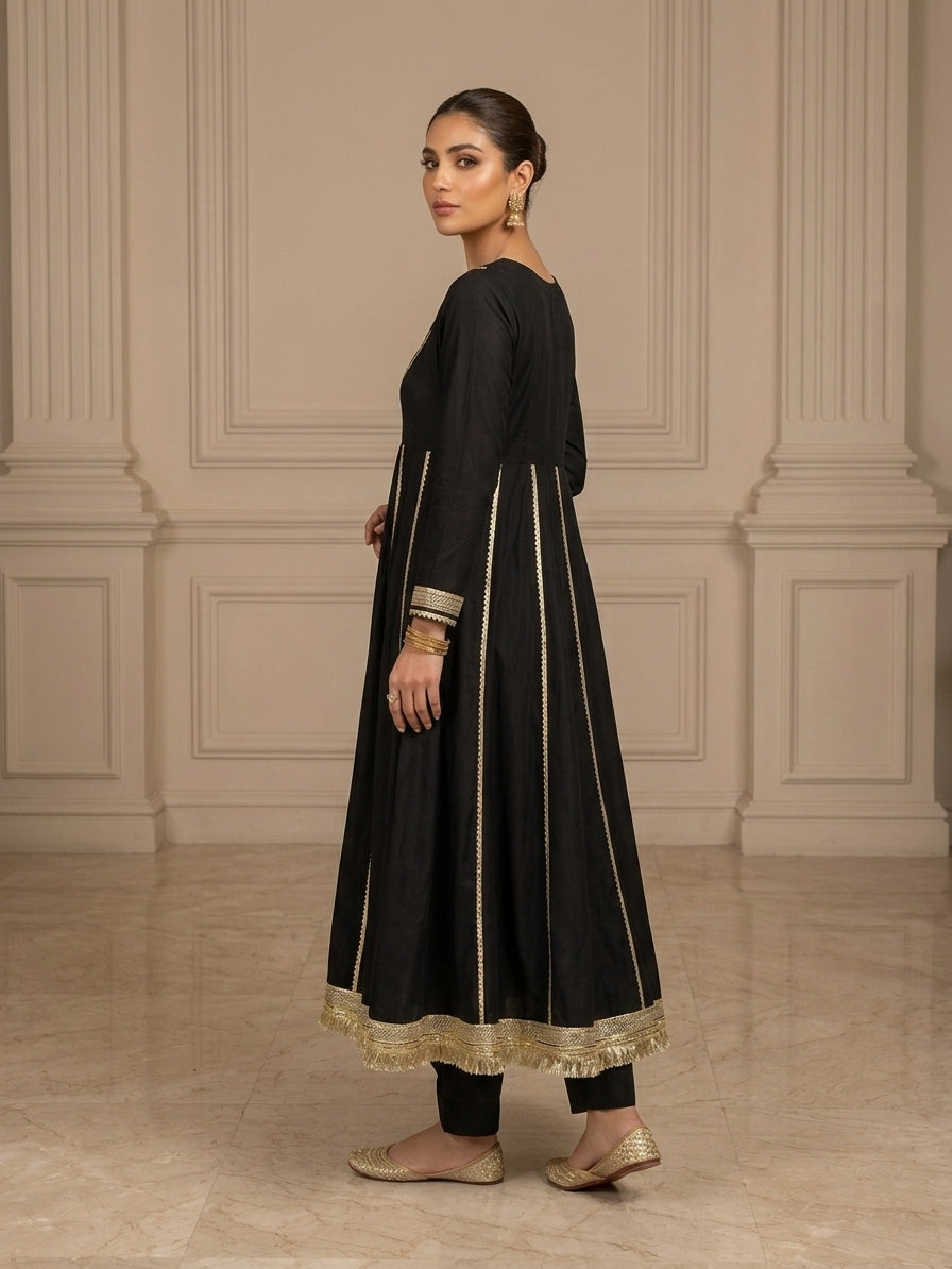 EMB003 Black Embellished Anarkali - 3 Piece