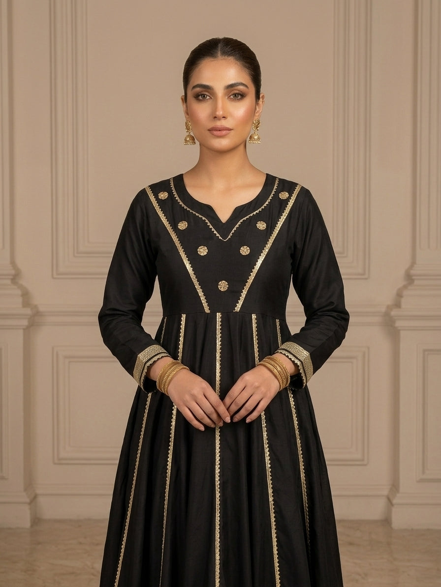 EMB003 Black Embellished Anarkali - 3 Piece