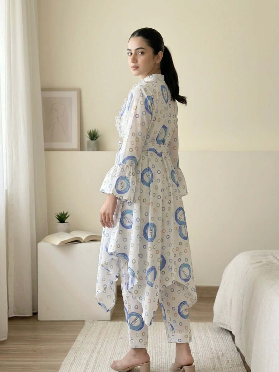 CRD020 Ruffled 2-Piece Cotton Dress (Top + Trouser)