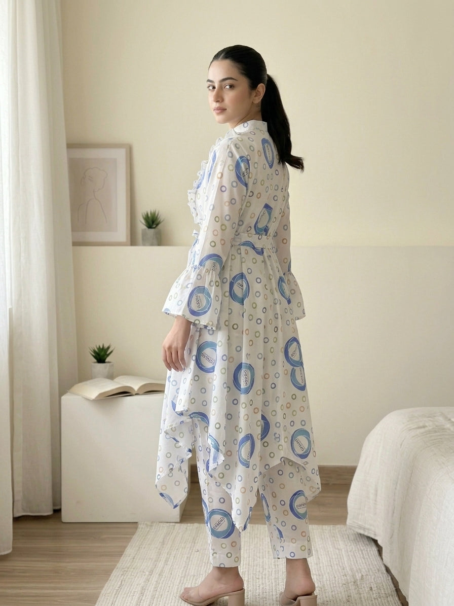 CRD020 Ruffled 2-Piece Cotton Dress (Top + Trouser)