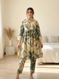CLF075 Tropical Leaf Printed 2-Piece Stitched Frock Set