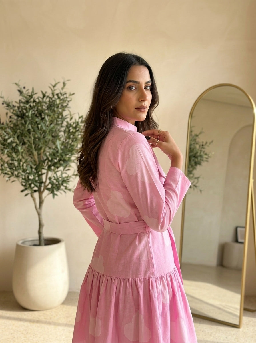 CLF073 Belted Pink Peplum 2-Piece Suit