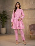 CLF073 Belted Pink Peplum 2-Piece Suit