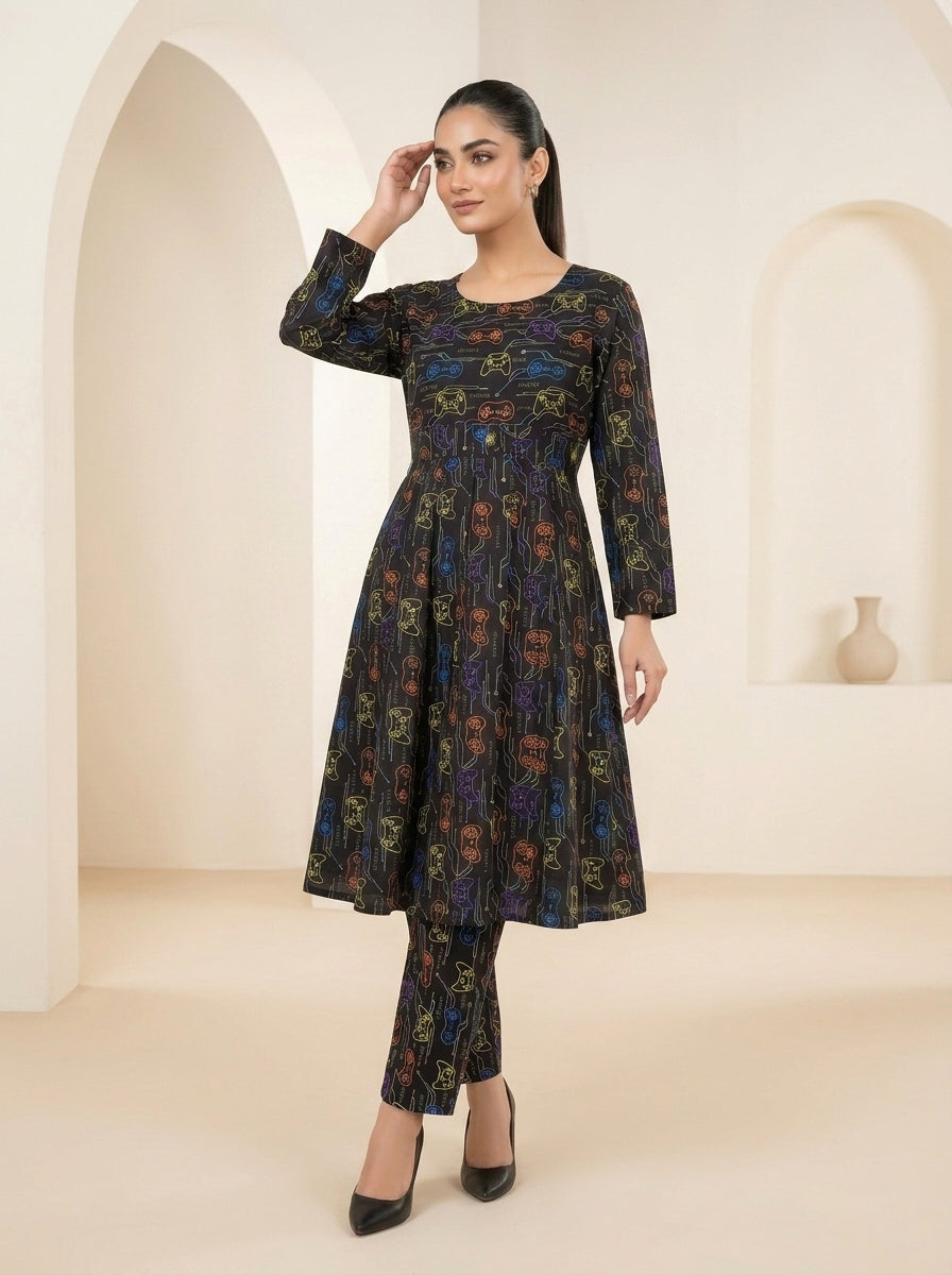 CLF078 Neon Printed Frock Set - 2 Piece