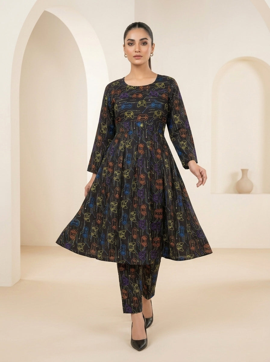 CLF078 Neon Printed Frock Set - 2 Piece