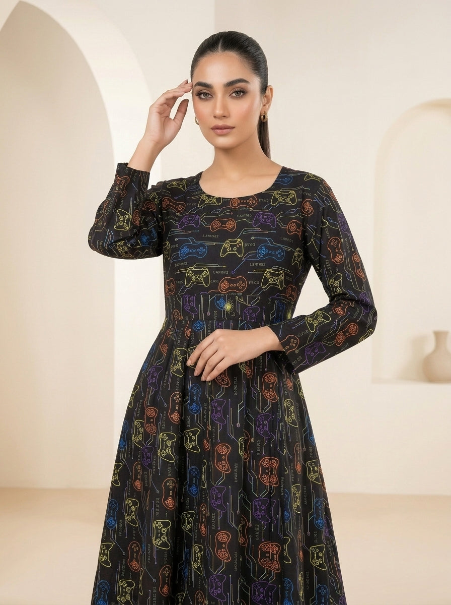 CLF078 Neon Printed Frock Set - 2 Piece