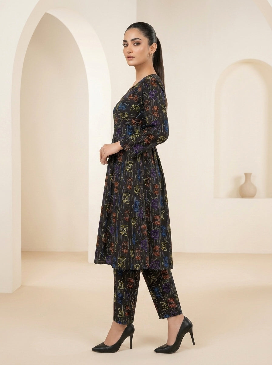 CLF078 Neon Printed Frock Set - 2 Piece