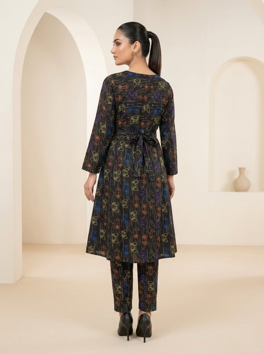 CLF078 Neon Printed Frock Set - 2 Piece
