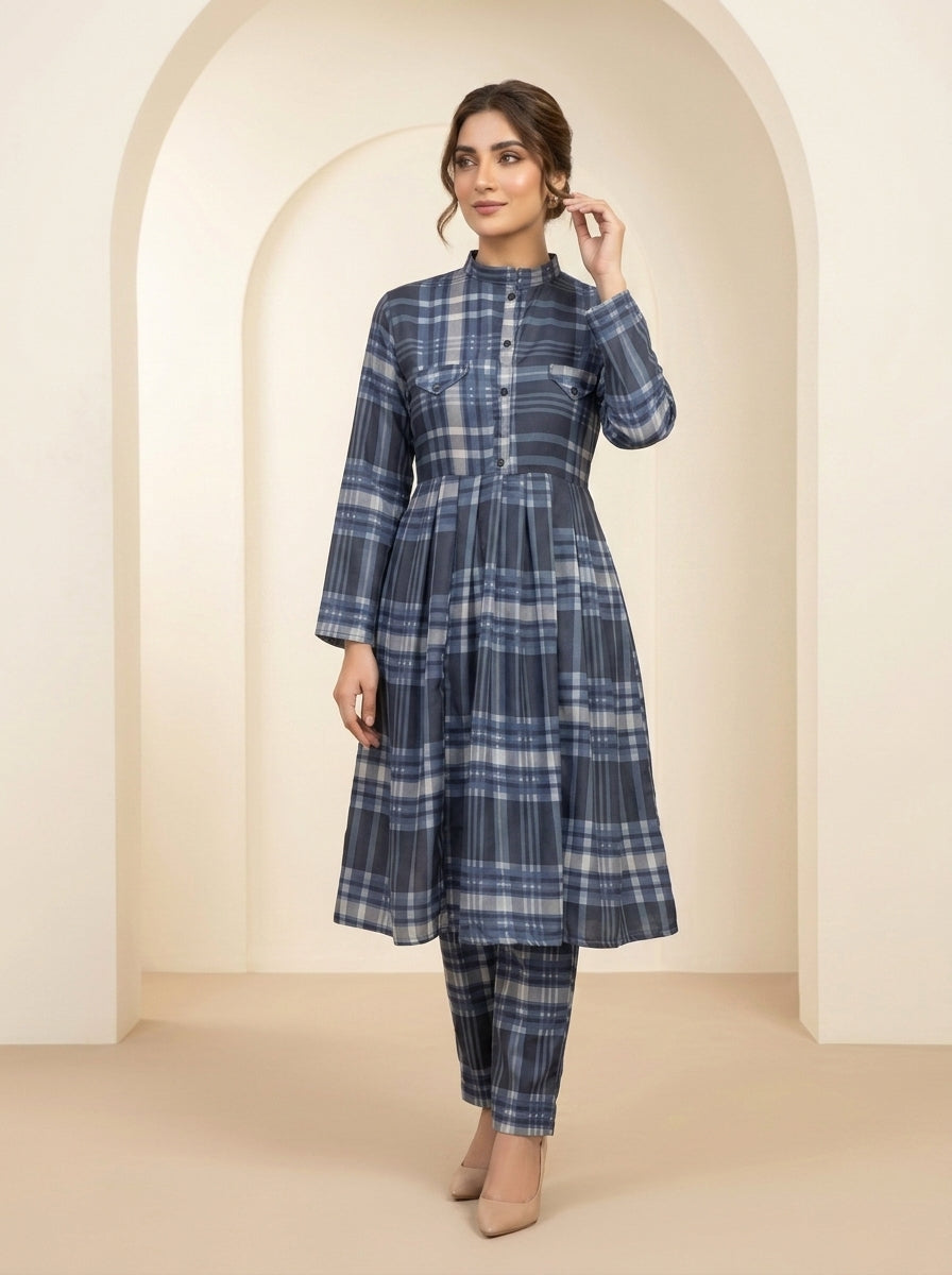 CLF081 Plaid Check Pleated Frock Set - 2 Piece