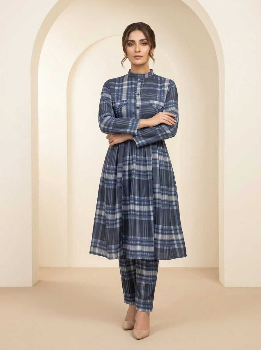 CLF081 Plaid Check Pleated Frock Set - 2 Piece
