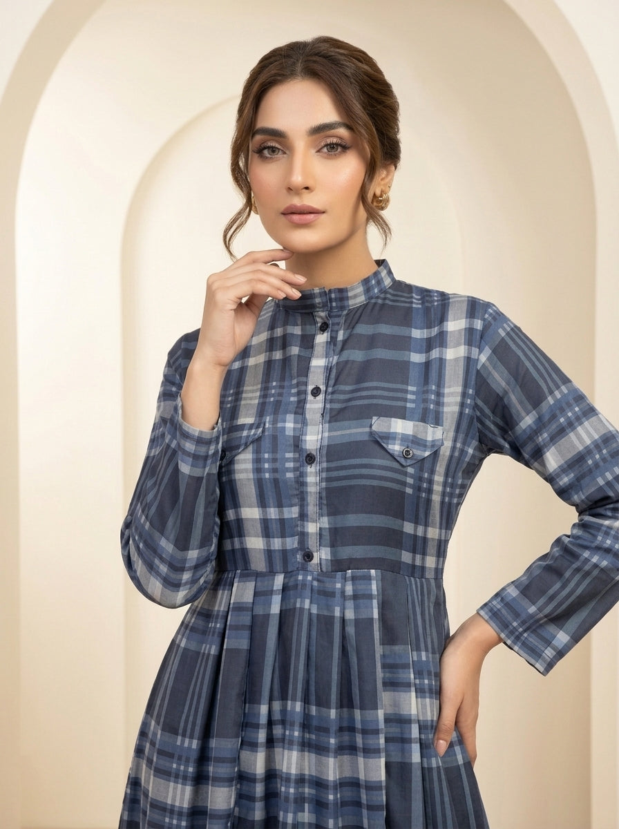 CLF081 Plaid Check Pleated Frock Set - 2 Piece