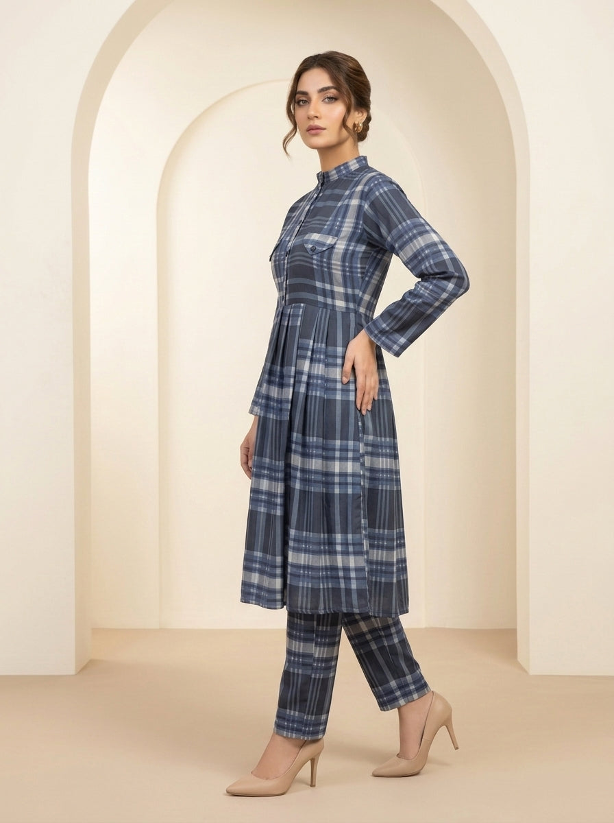 CLF081 Plaid Check Pleated Frock Set - 2 Piece