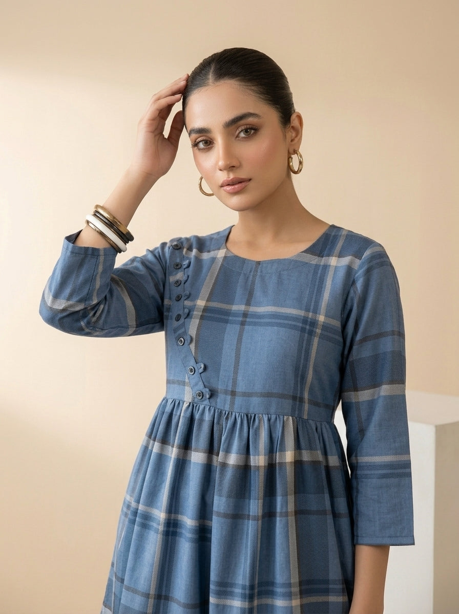 CLF082 Checkered Short Frock & Sharara Set