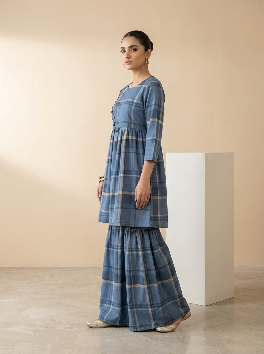 CLF082 Checkered Short Frock & Sharara Set