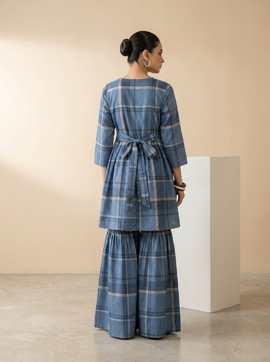 CLF082 Checkered Short Frock & Sharara Set