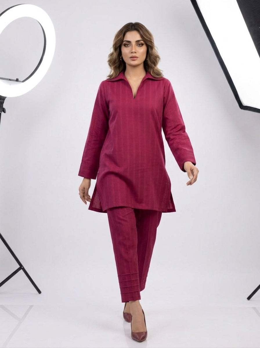 WJC028 Collar Neck Winter Jacquard Co-Ord Set