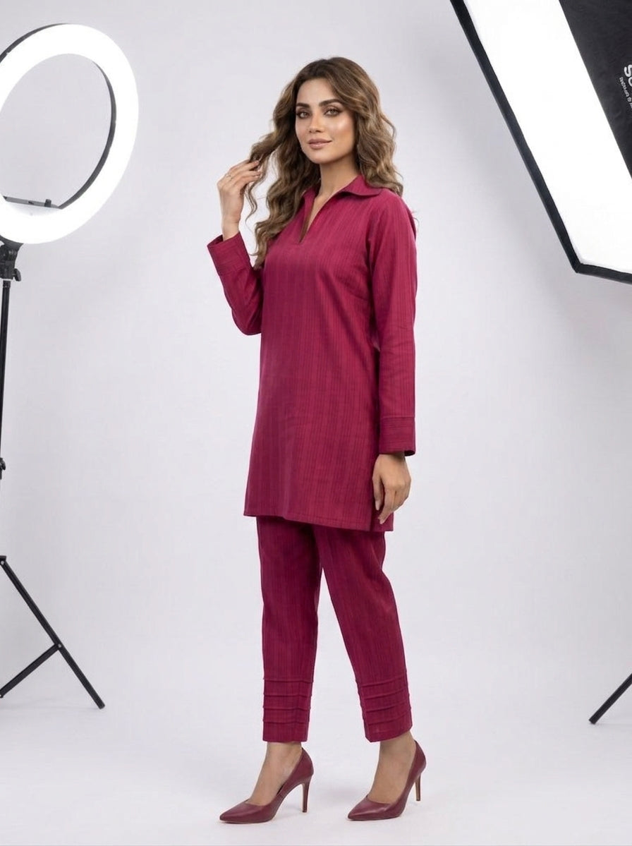 WJC028 Collar Neck Winter Jacquard Co-Ord Set