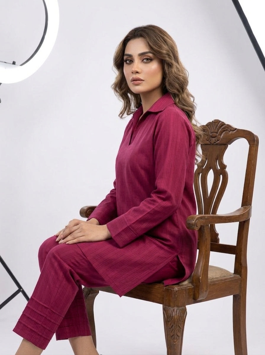 WJC028 Collar Neck Winter Jacquard Co-Ord Set