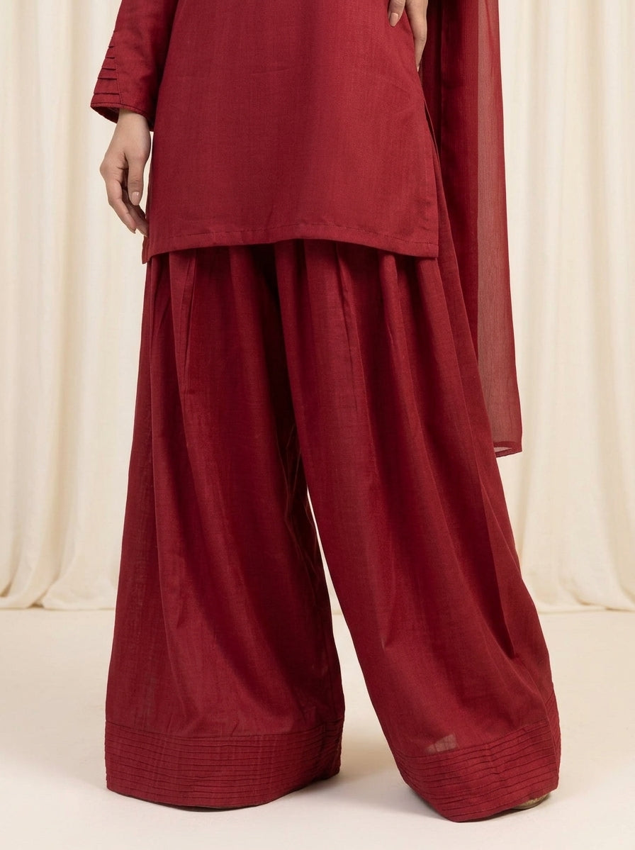 GLS012 Crimson Maroon Linen 3-Piece Set
